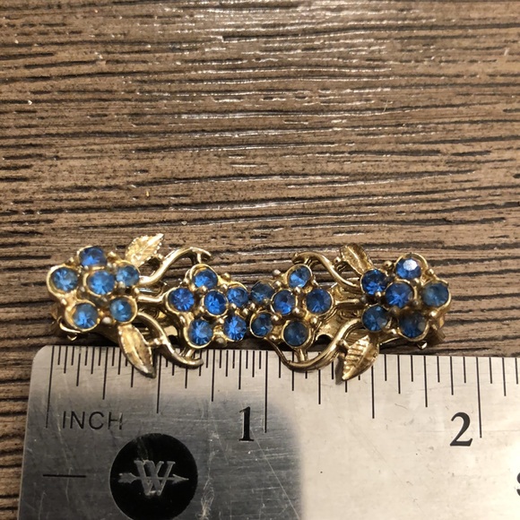 Vintage Double Blue Flower Rhinestone Clip Earring - Picture 12 of 12